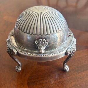 Elegant Silver Butter Dish with Ornate Design